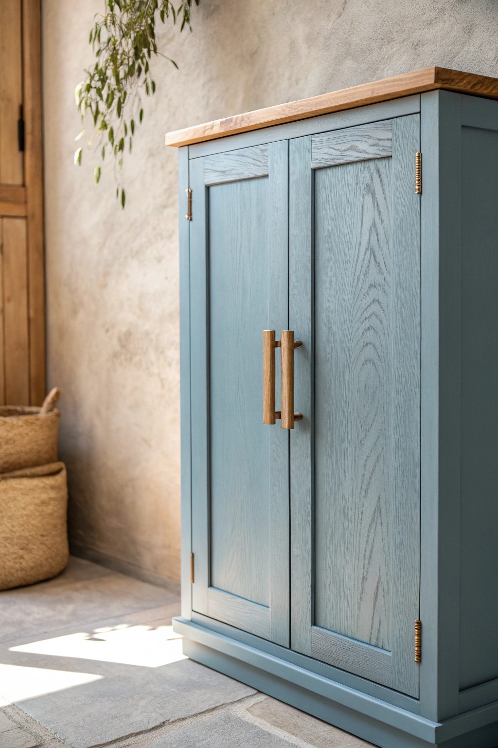 Calm sophistication: a dusty blue cabinet door brings quiet beauty to any kitchen.