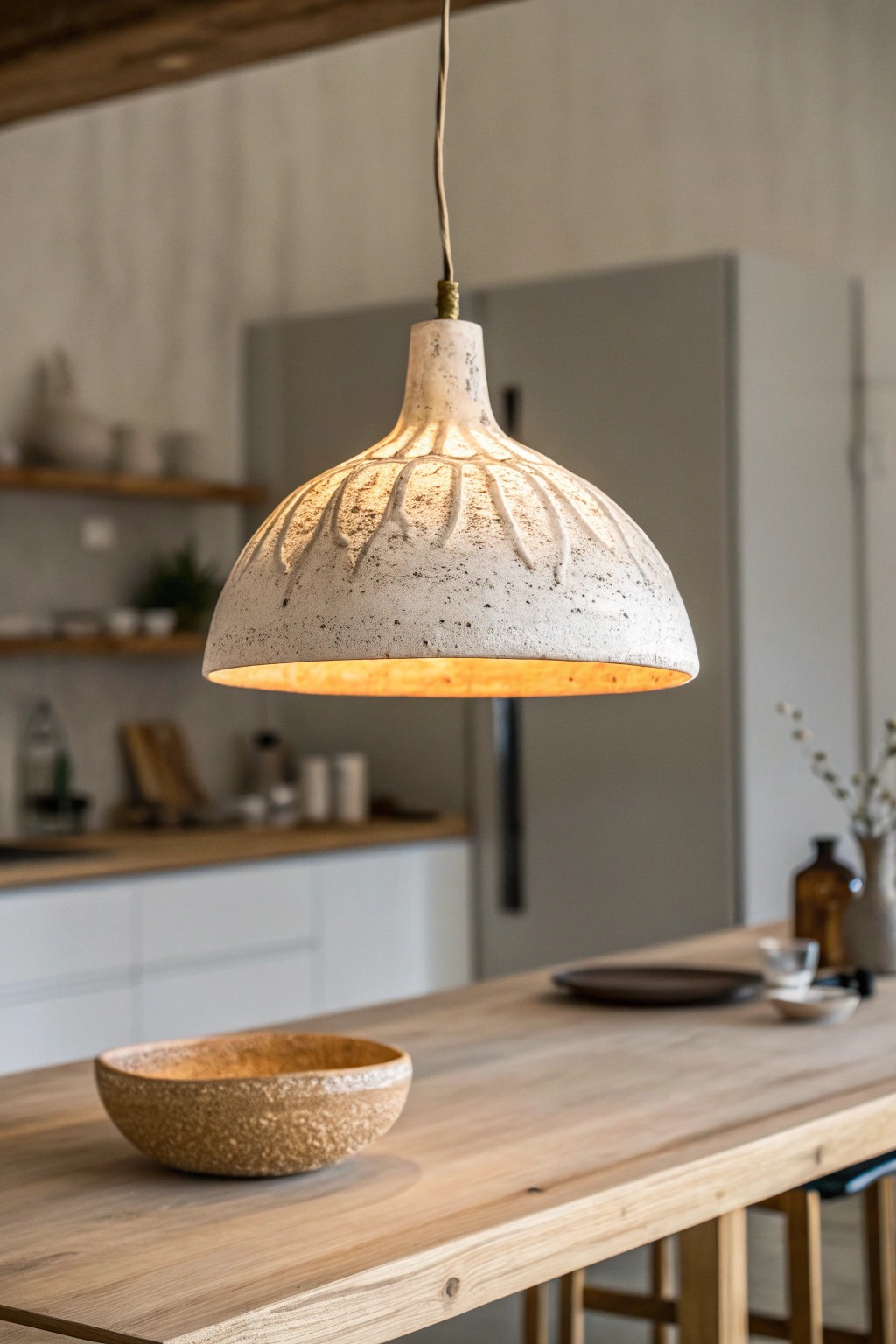 Elevate your kitchen island with a sculptural, hand-crafted ceramic pendant—where art meets function.