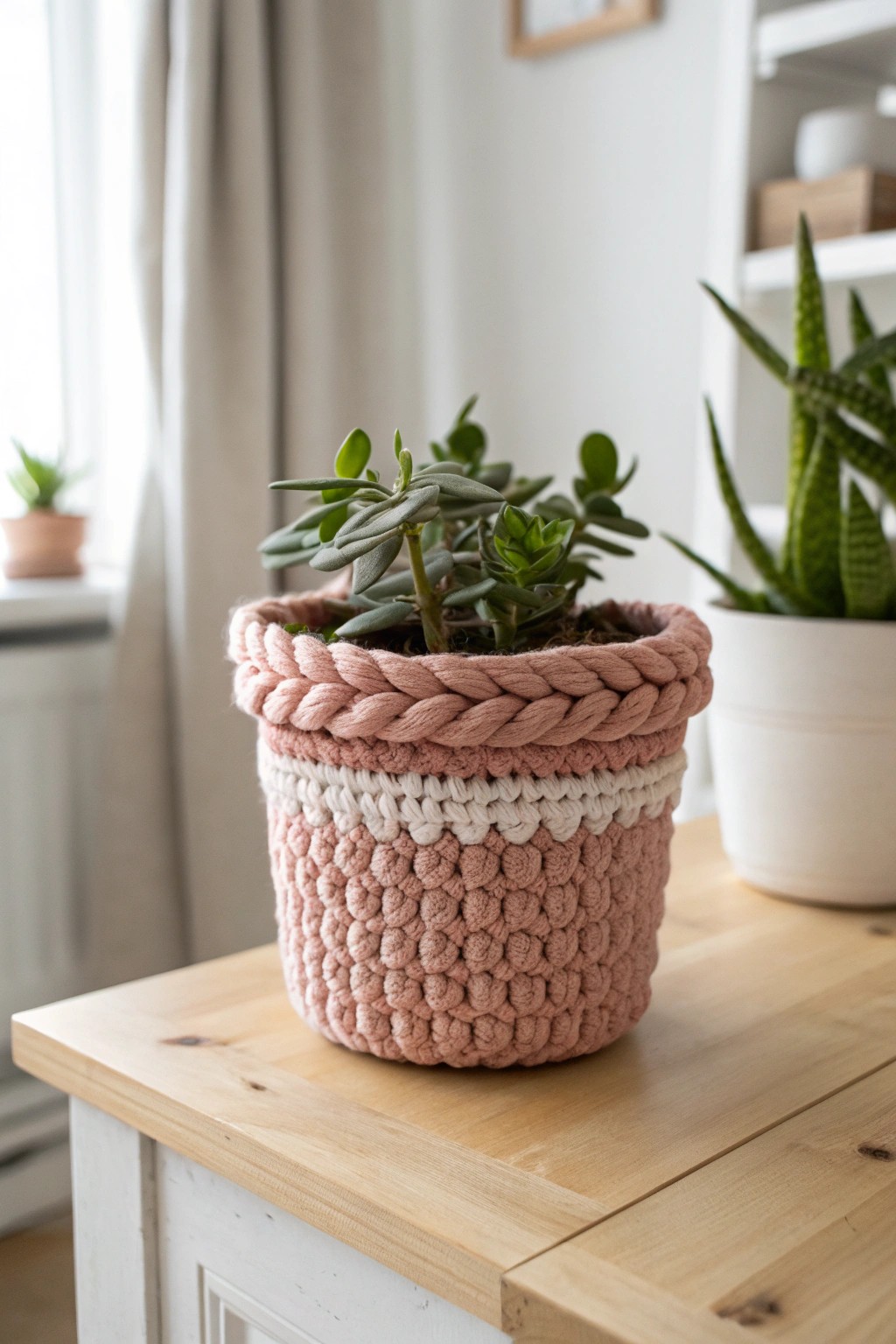 Dress up your plants with a handmade knitted pot cozy—simple, stylish, and full of charm.
