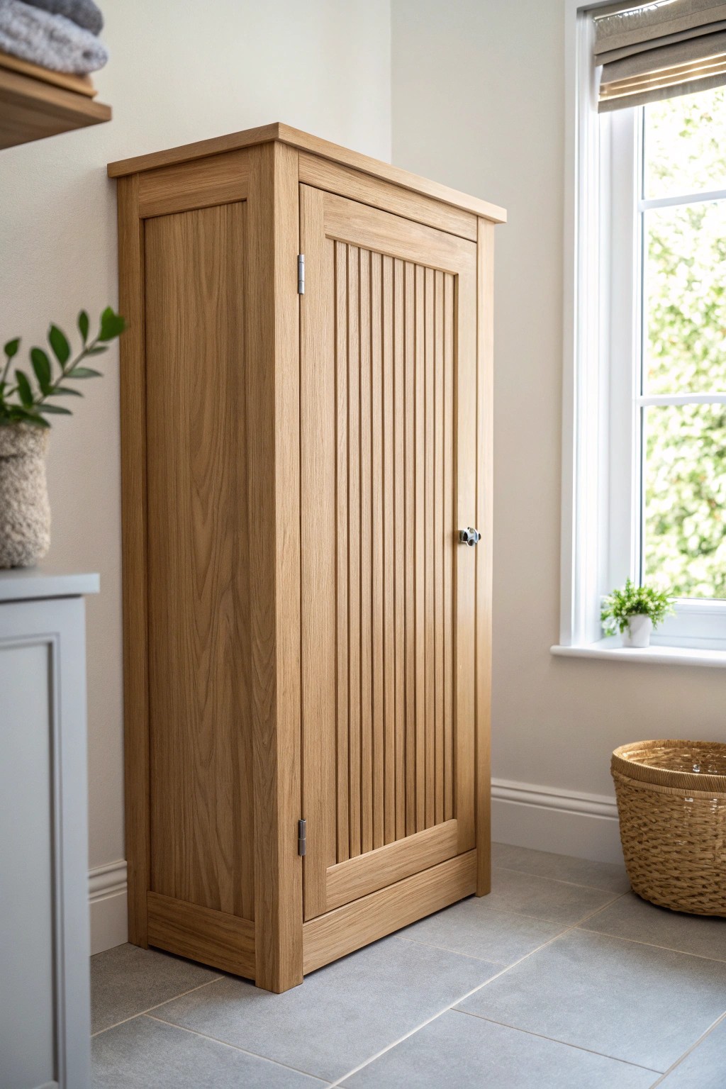 Elevate your laundry room with the natural beauty of reeded cabinet fronts.