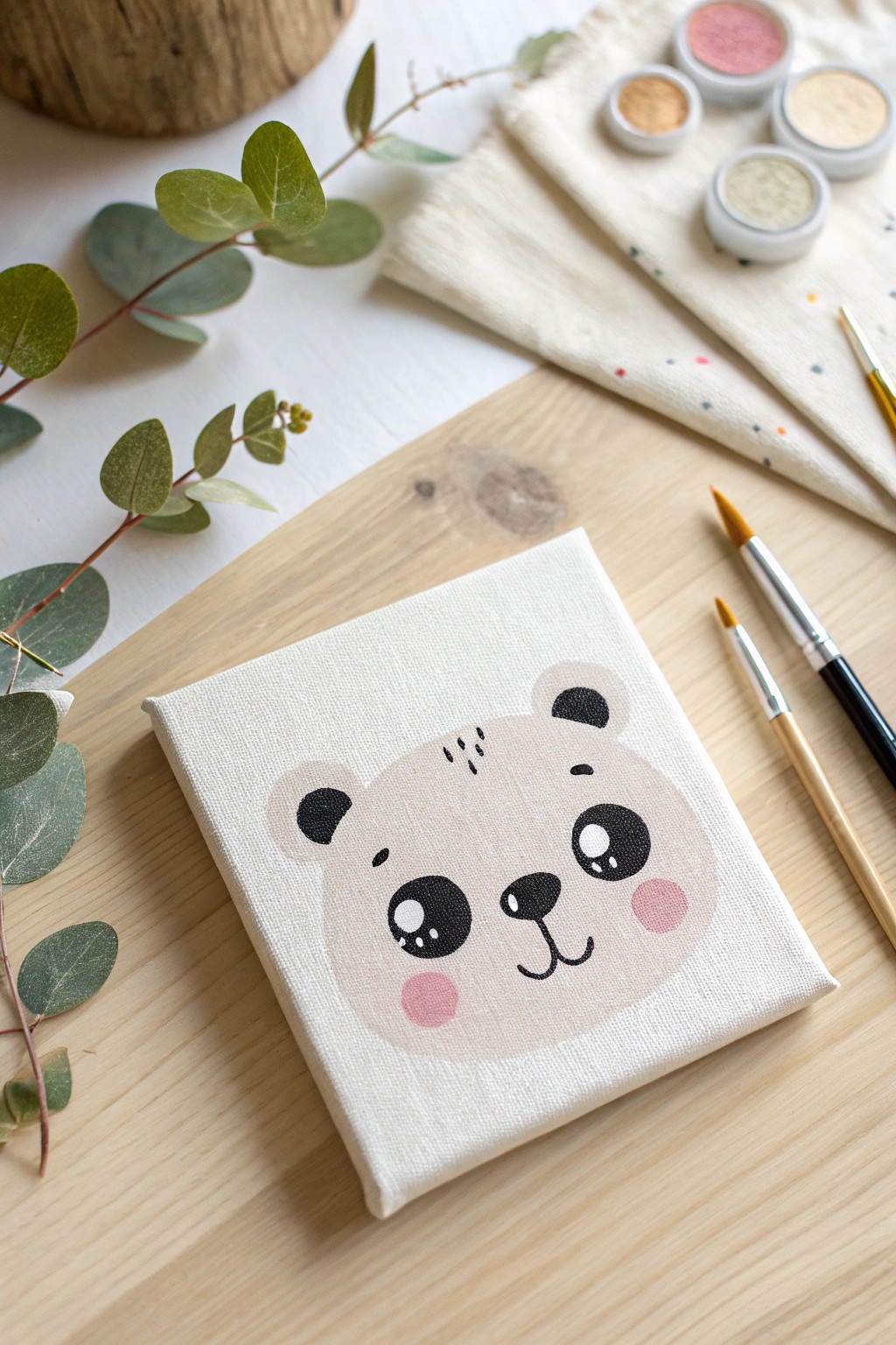Adorable mini canvas: Scandinavian-inspired bear face painting for a touch of cute minimalism.