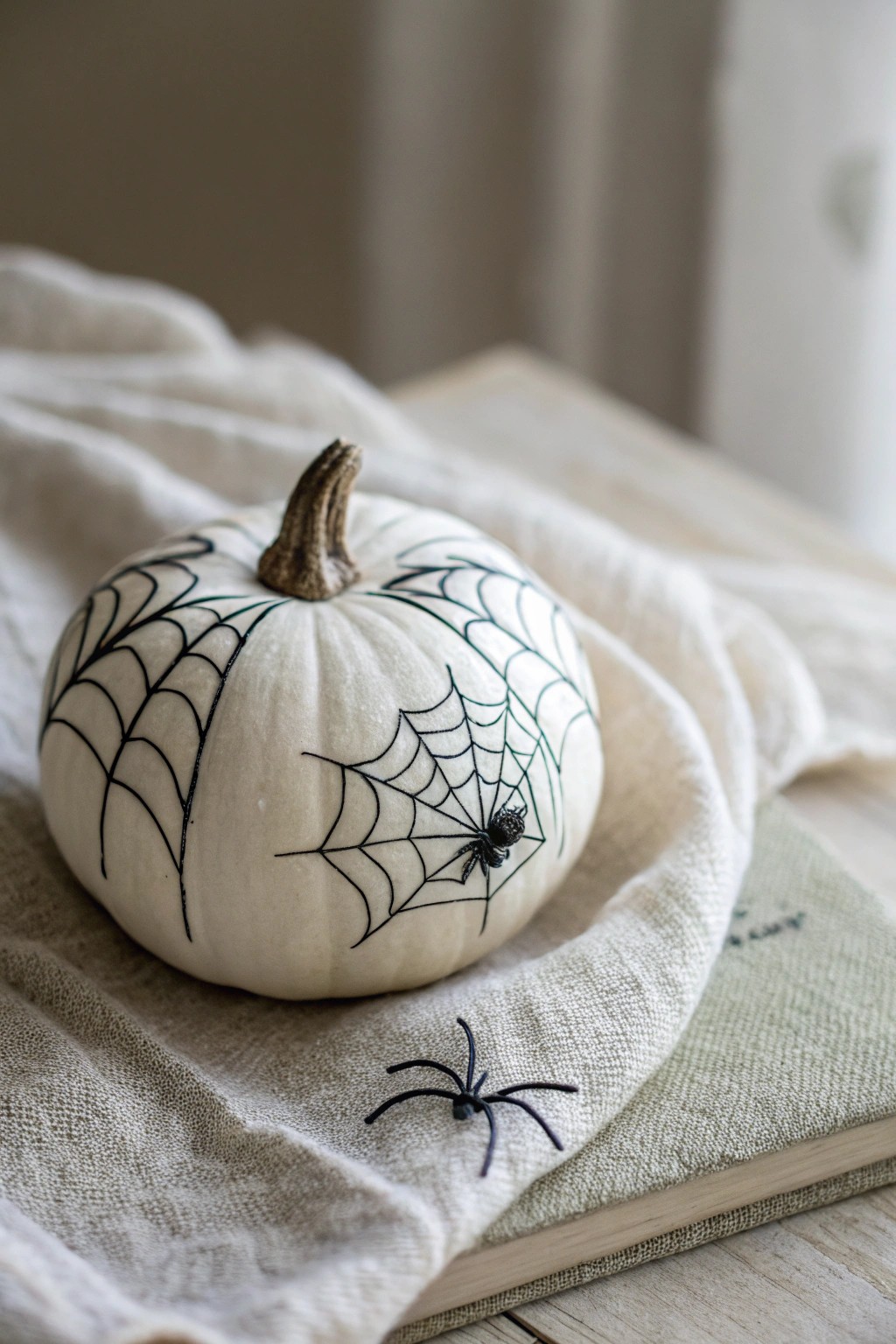 Chic spider web mini pumpkin – Scandinavian style with a playful twist.