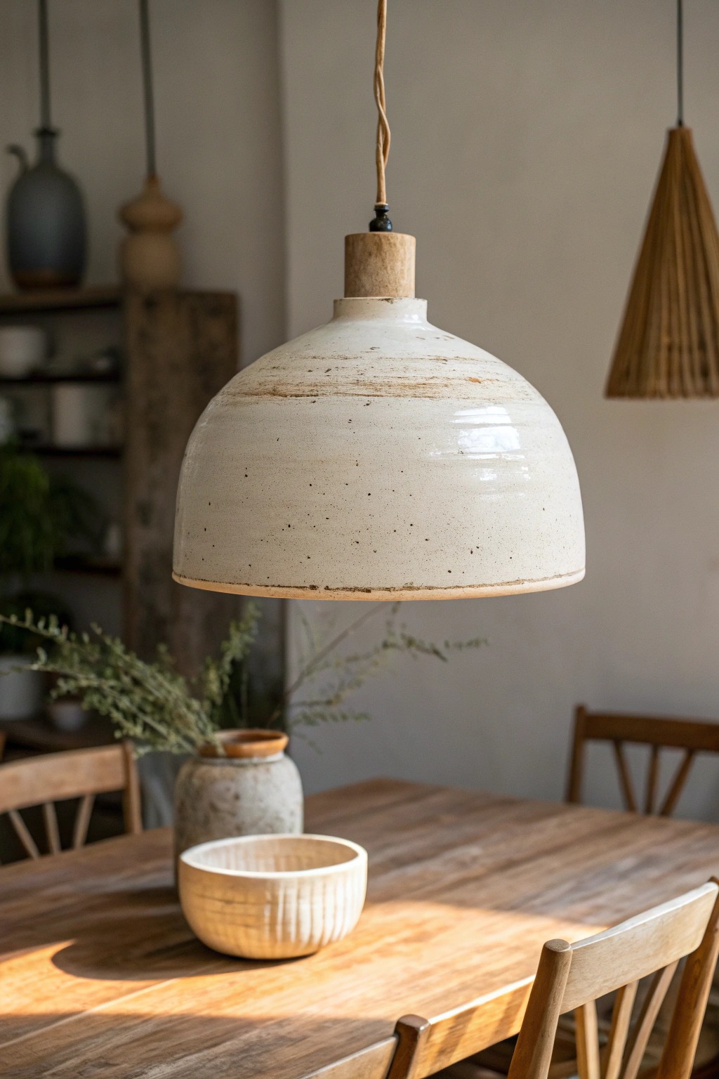 Elevate your dining space with handcrafted ceramic pendant lighting—where simplicity meets artisanal charm.