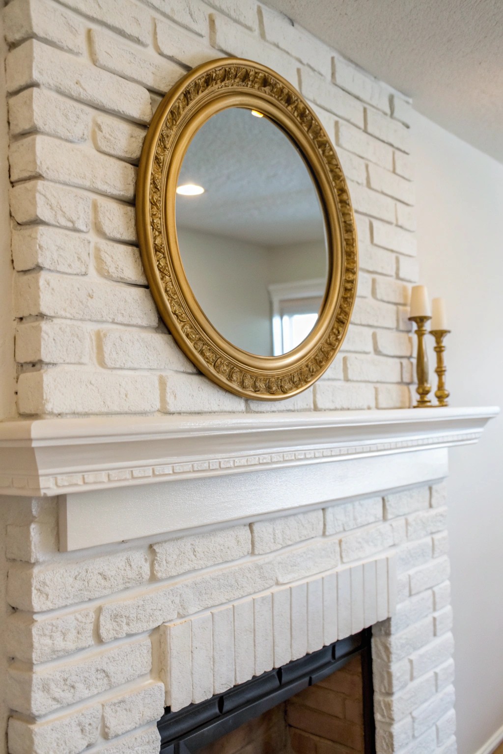 Elevate your painted brick fireplace with a touch of golden elegance.
