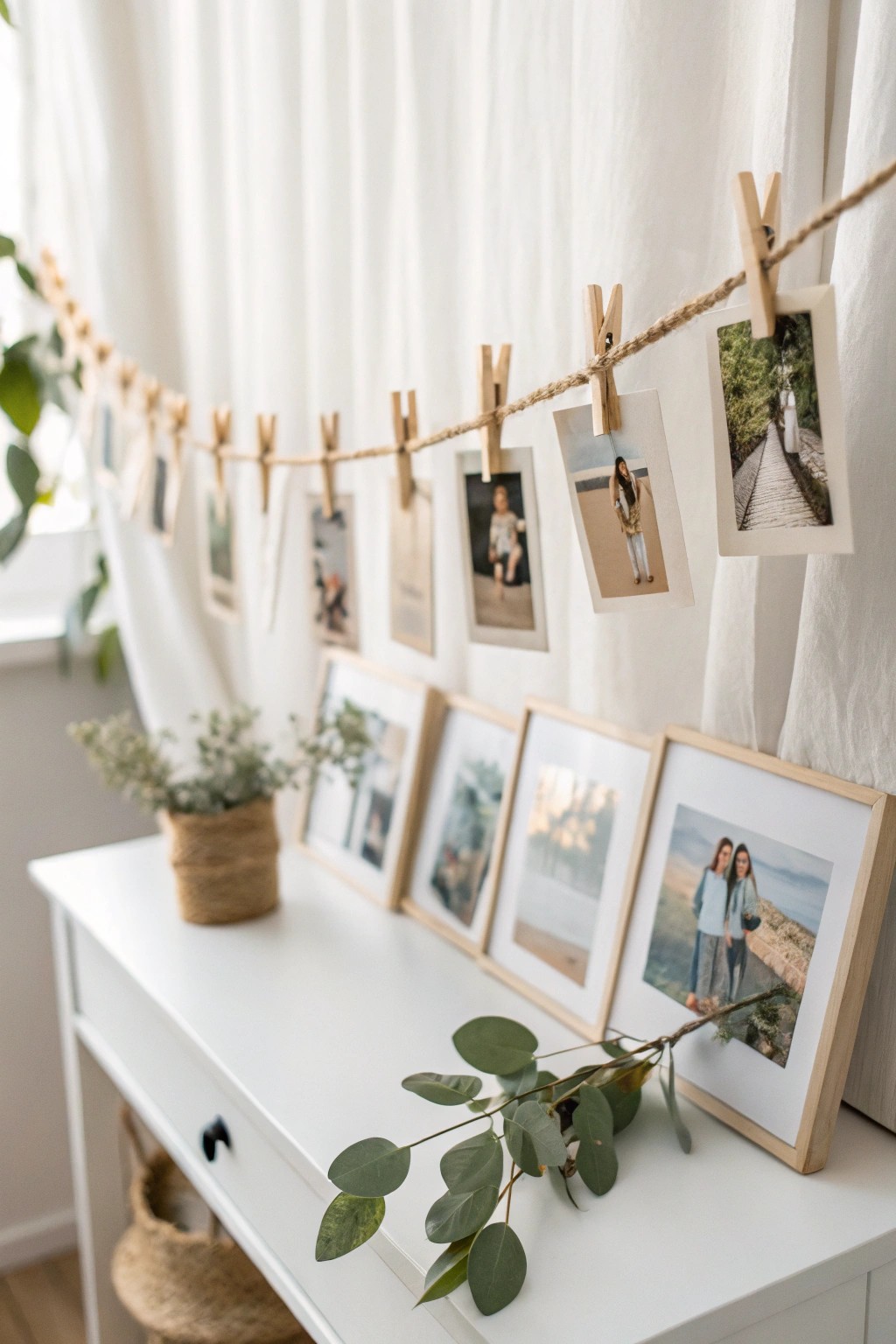 Craft your own Memory Lane: a minimalist photo garland for cherished moments.