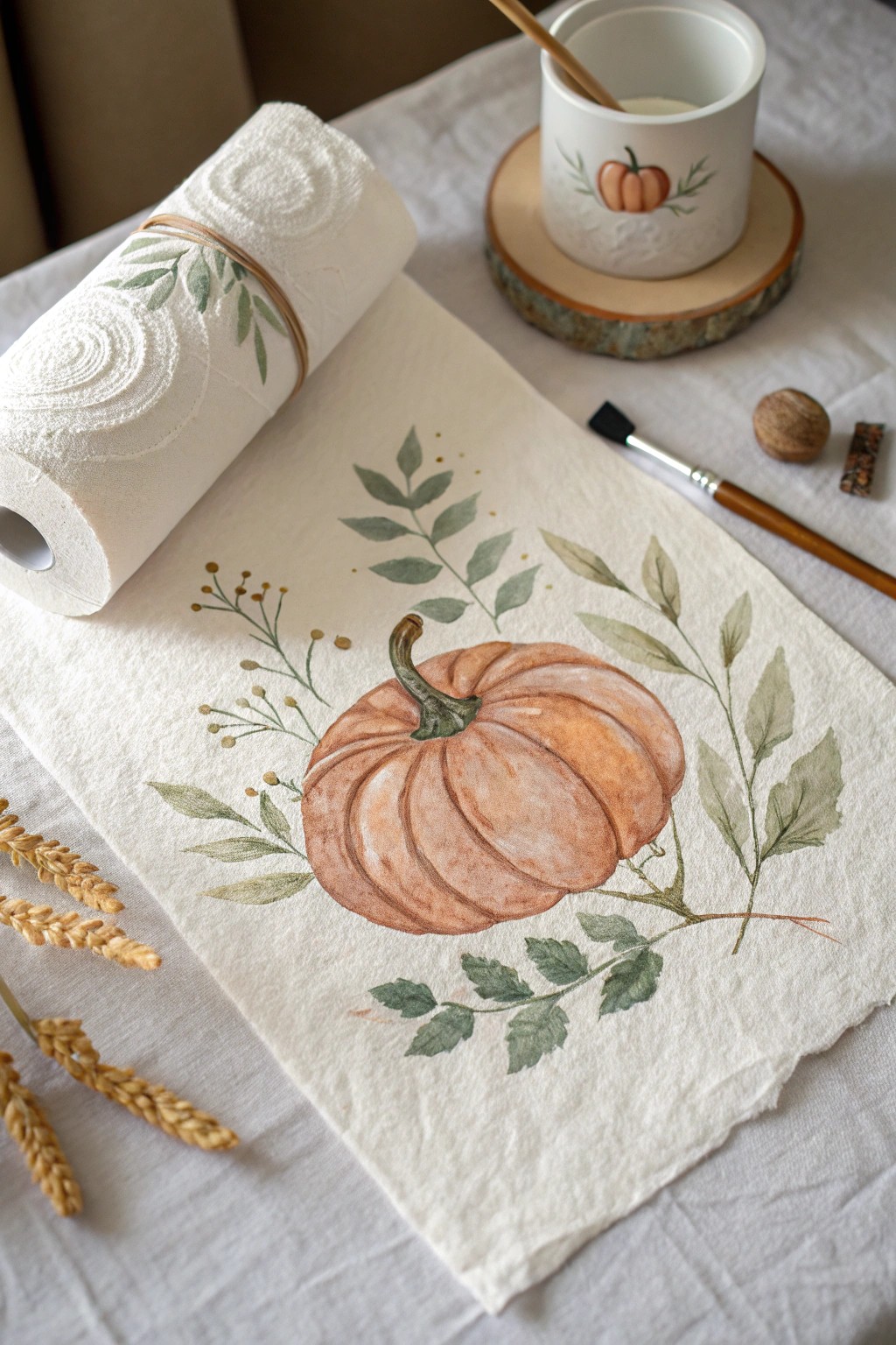 Minimalist pumpkin art: create charming prints with simple toilet paper roll stamps.