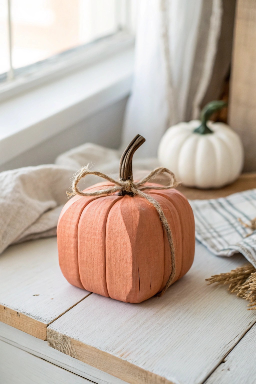 Chic wooden pumpkin: the perfect blend of minimalist style and cozy boho charm.