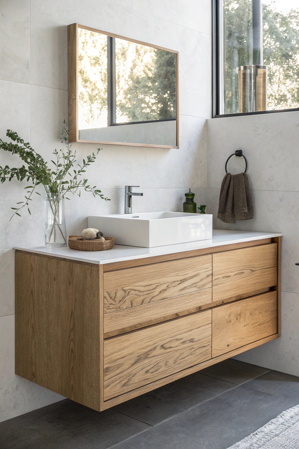 Elevate your small bathroom with a beautifully crafted floating vanity—where simplicity meets smart storage.