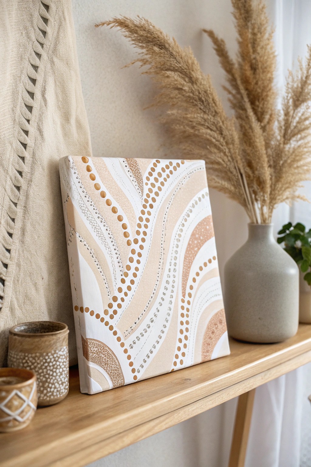 Pattern play: A hand-painted canvas brings effortless chic to your shelf.