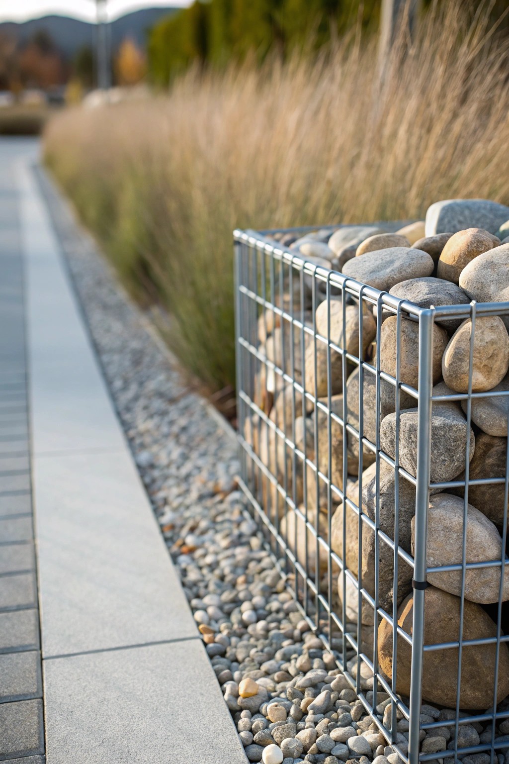 Elevate your walkway with the natural elegance of gabion rock edging.