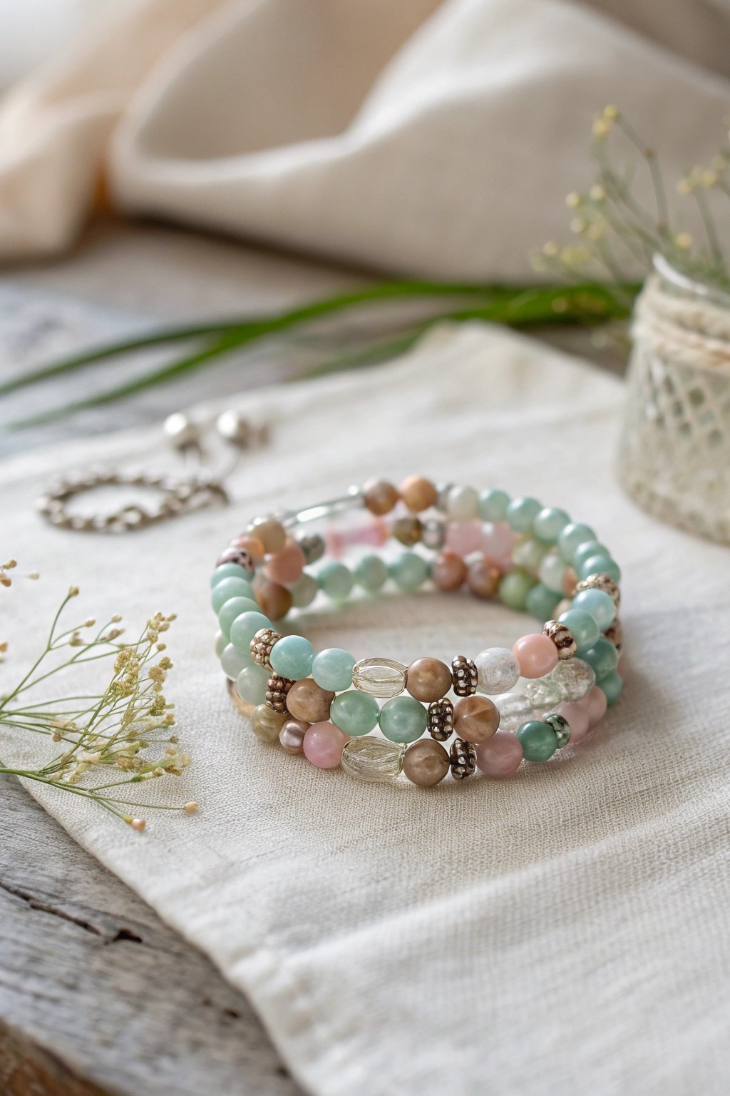 Effortless elegance: a handcrafted memory wire bracelet for chic, layered style.