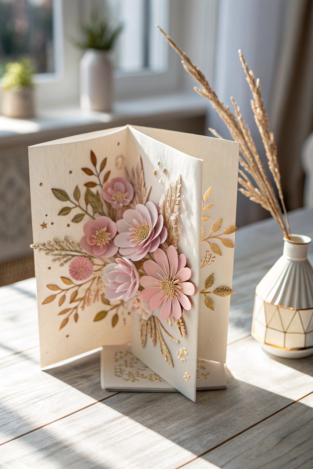 A stunning pop-up bouquet birthday card—handcrafted elegance for mom’s special day.