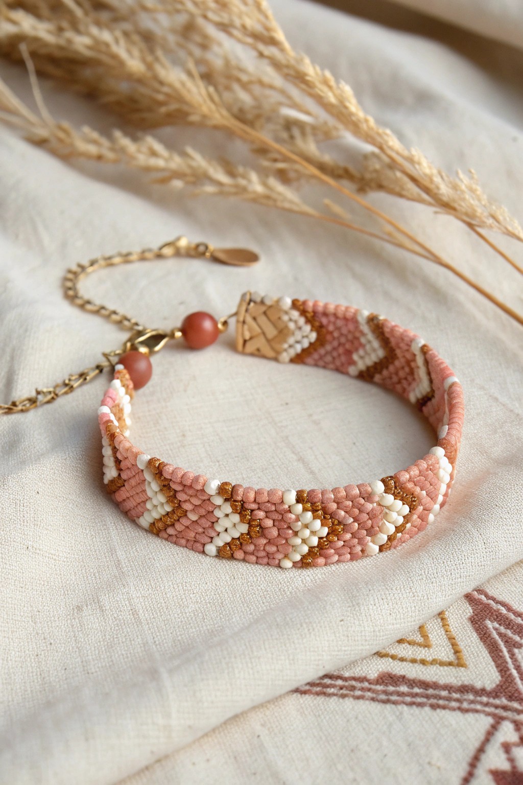 Minimalist geometric beaded bracelet in sunset hues – a touch of crafted elegance for your everyday style.