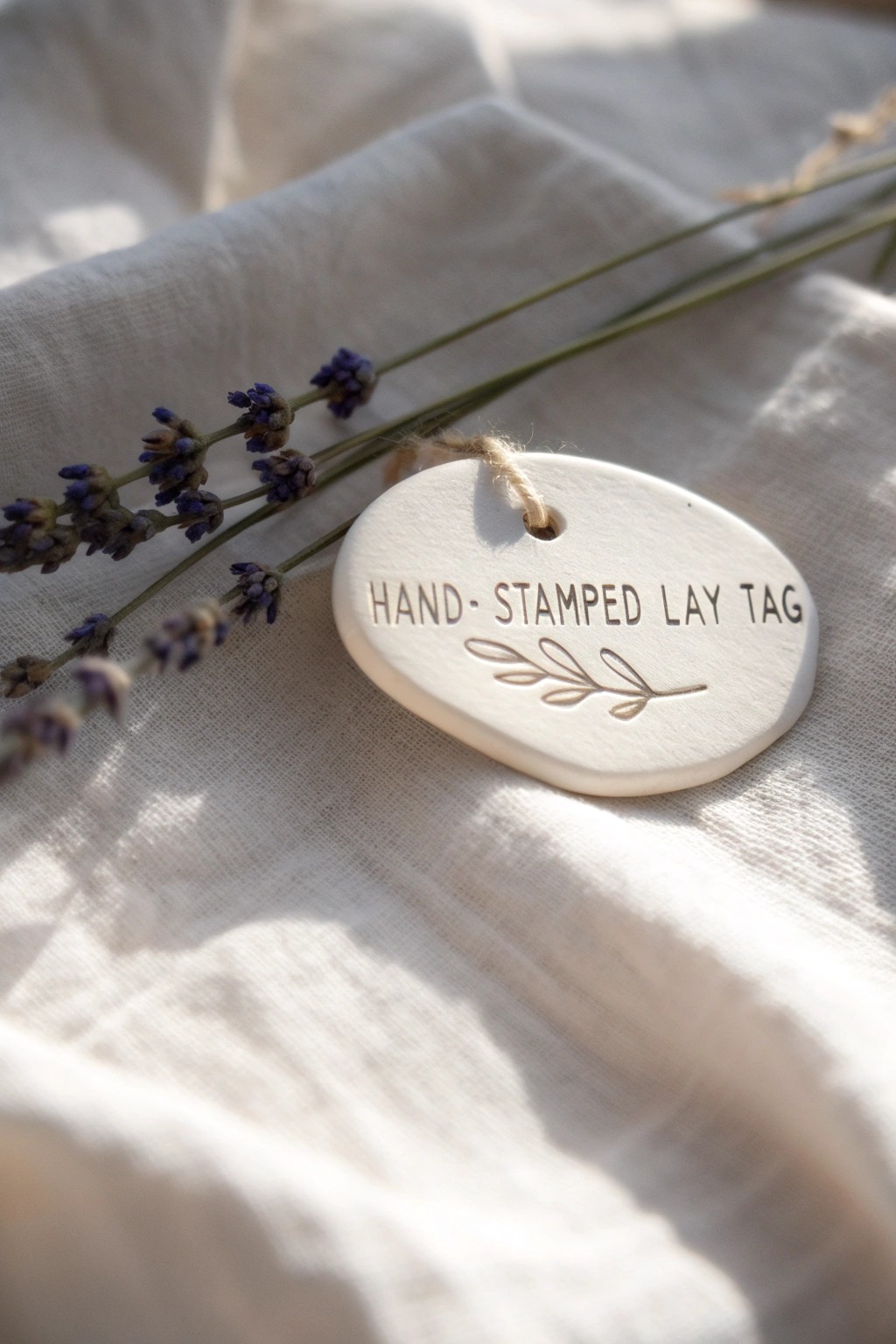 Hand-stamped clay tags: the perfect blend of minimalism and heartfelt detail.