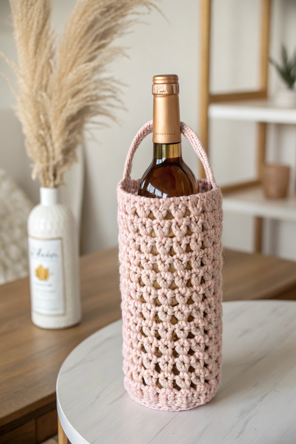 Elevate your gifting game with a chic, handmade crochet wine bottle holder.