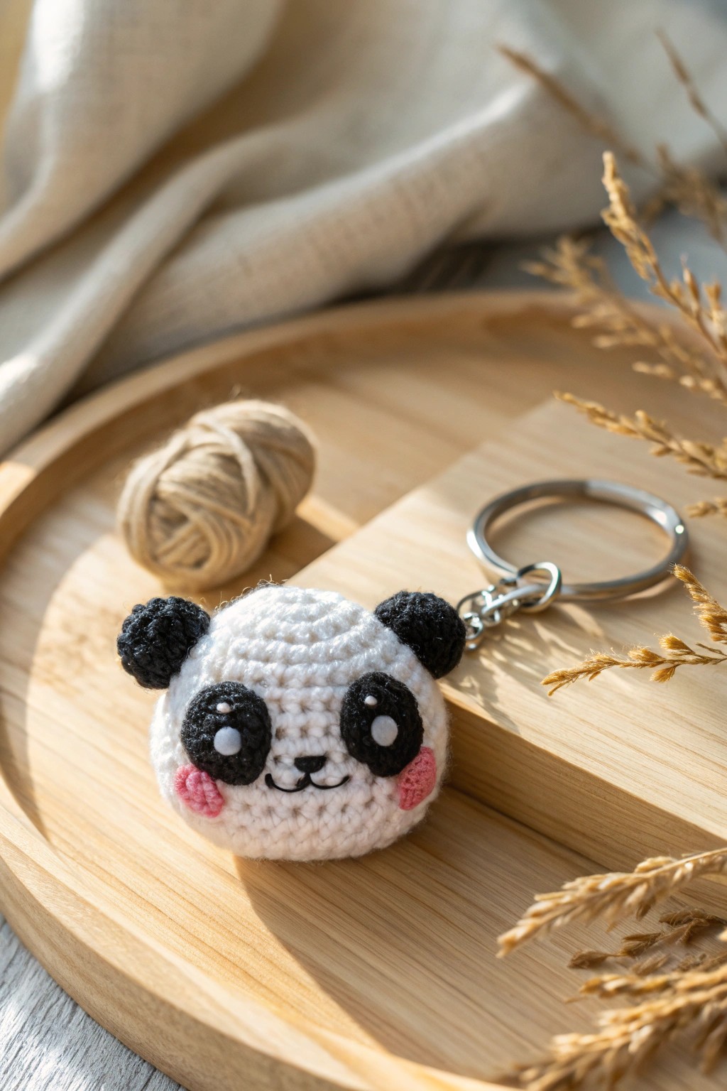 Charming crochet panda keychain – a friendly pal crafted with love and minimalist flair.