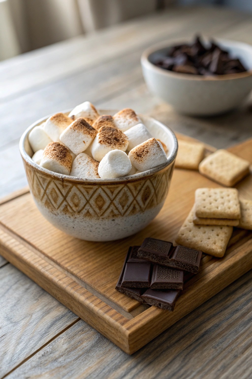 A cozy s’mores station centerpiece—simple, inviting, and beautifully crafted.