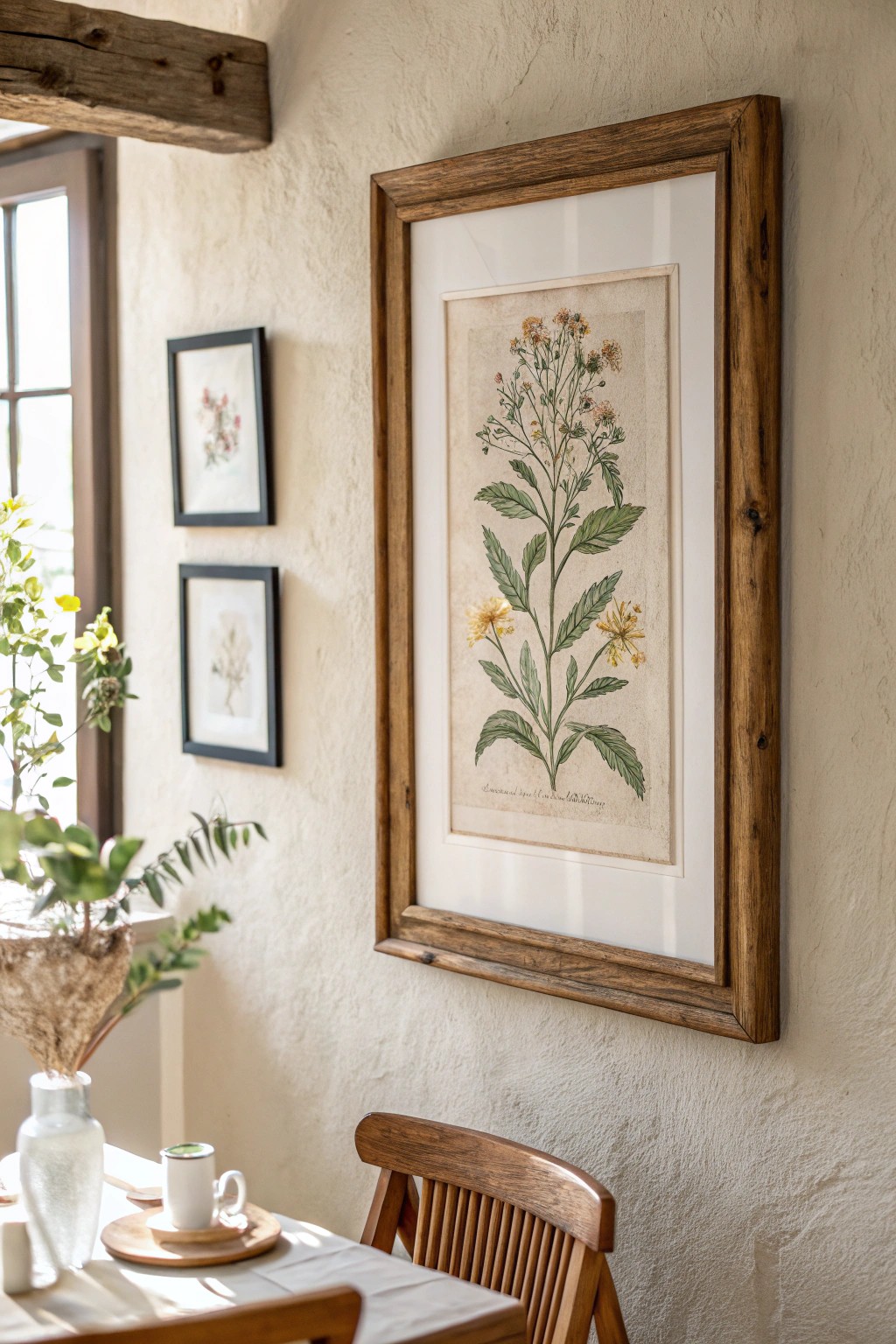 Elevate your dining room with a single, stunning vintage botanical print—where timeless beauty meets curated simplicity.