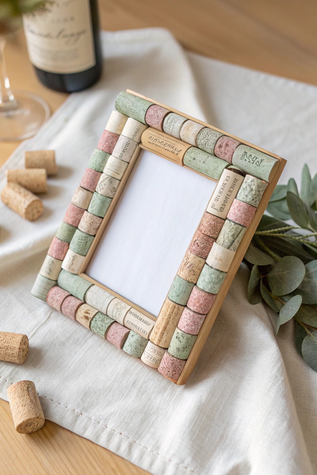 Transform wine corks into a chic, textured picture frame—where natural beauty meets playful color.