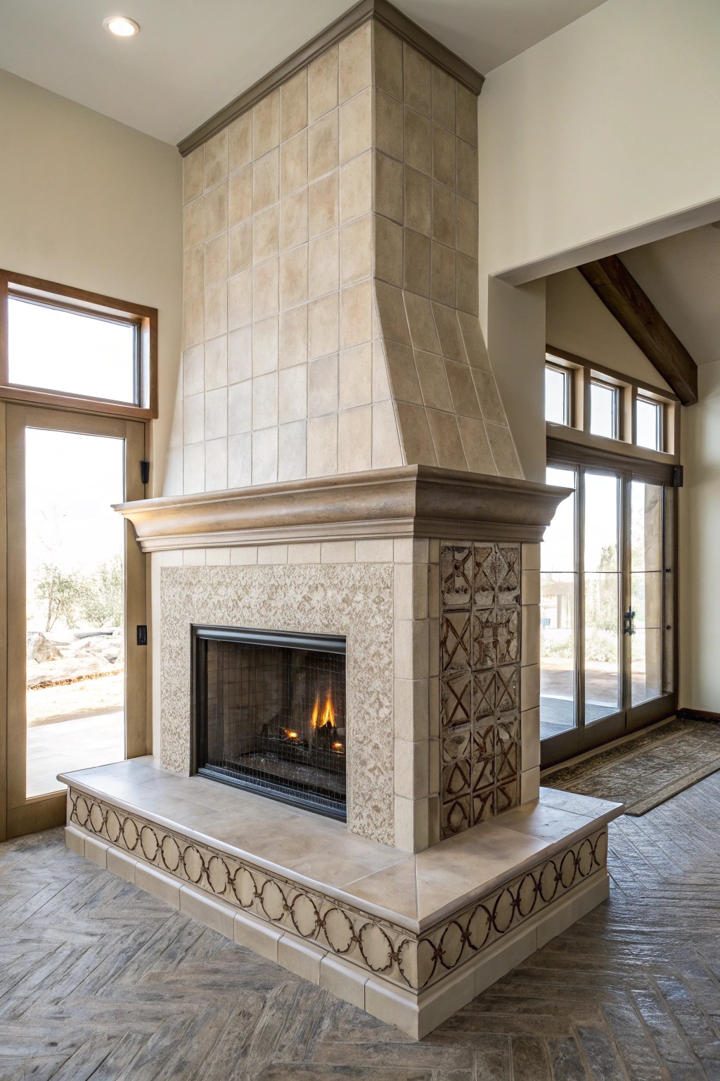 Make a bold statement with floor-to-ceiling artisan fireplace tiles.