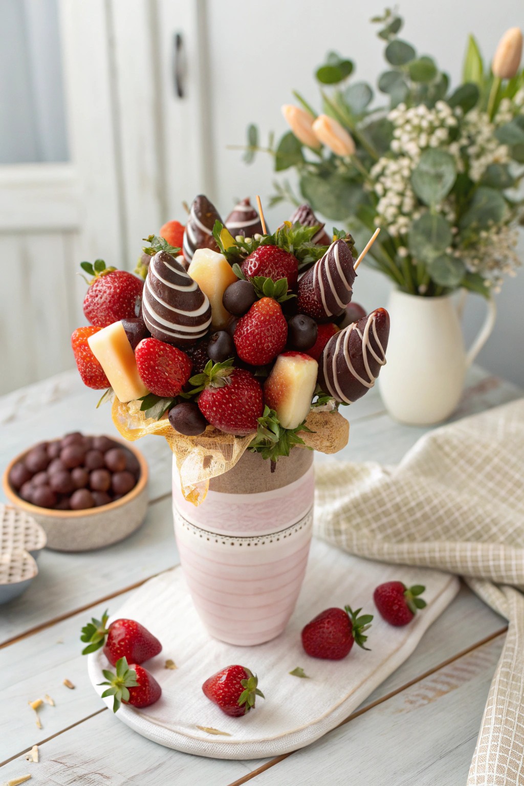 Sweeten Mother’s Day with a handcrafted chocolate & fruit bouquet—simple, natural, and full of love.