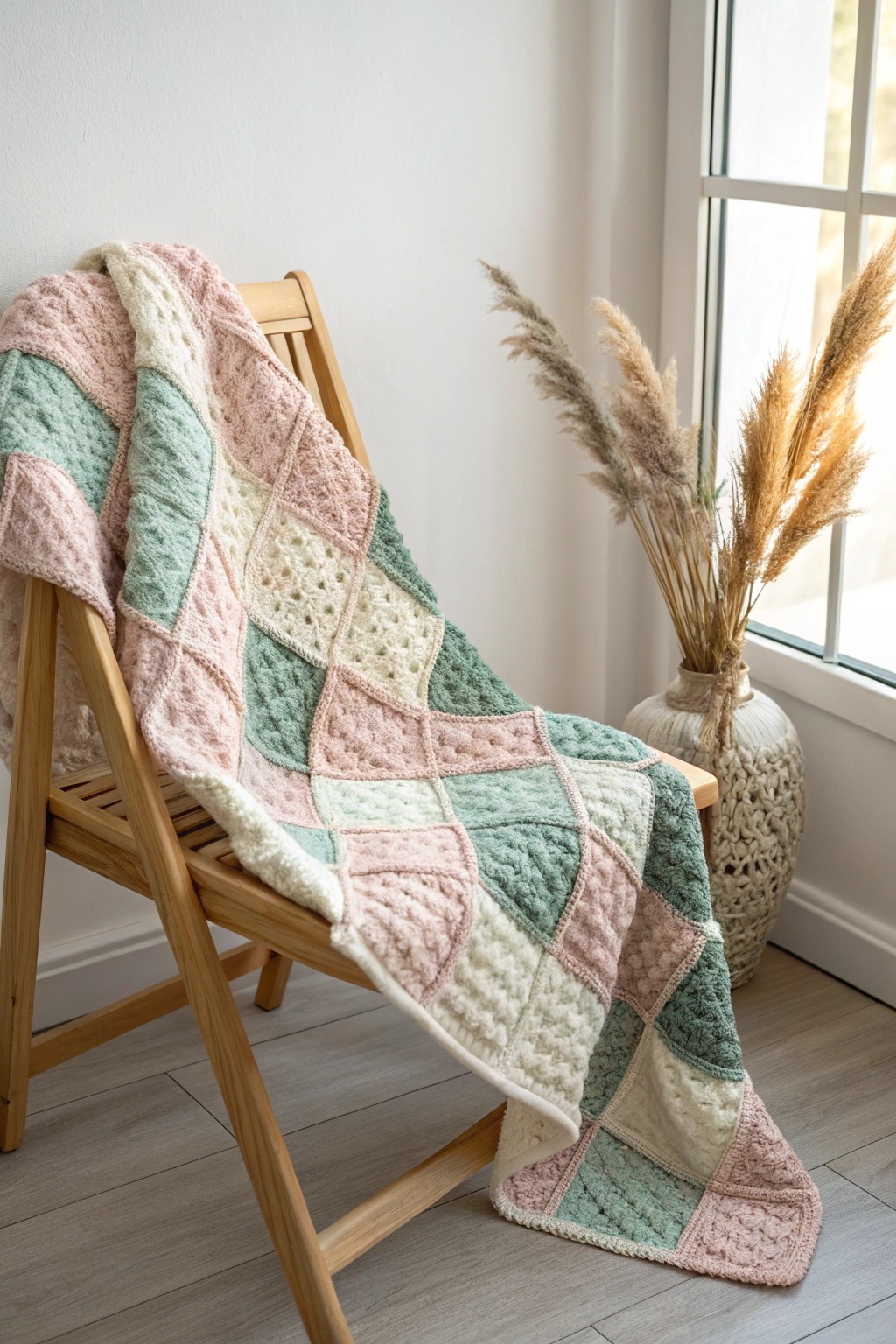 Handmade patchwork baby blanket: Scandinavian simplicity meets Boho charm.