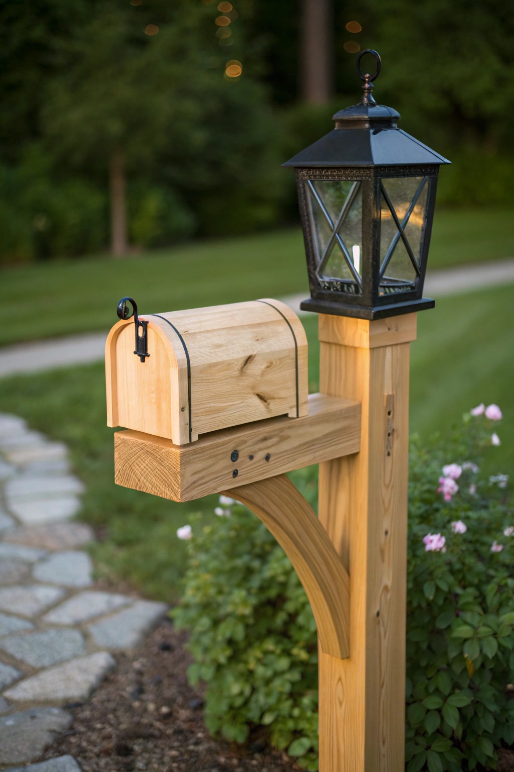 Illuminate your curb appeal with a handcrafted mailbox post and solar lantern.