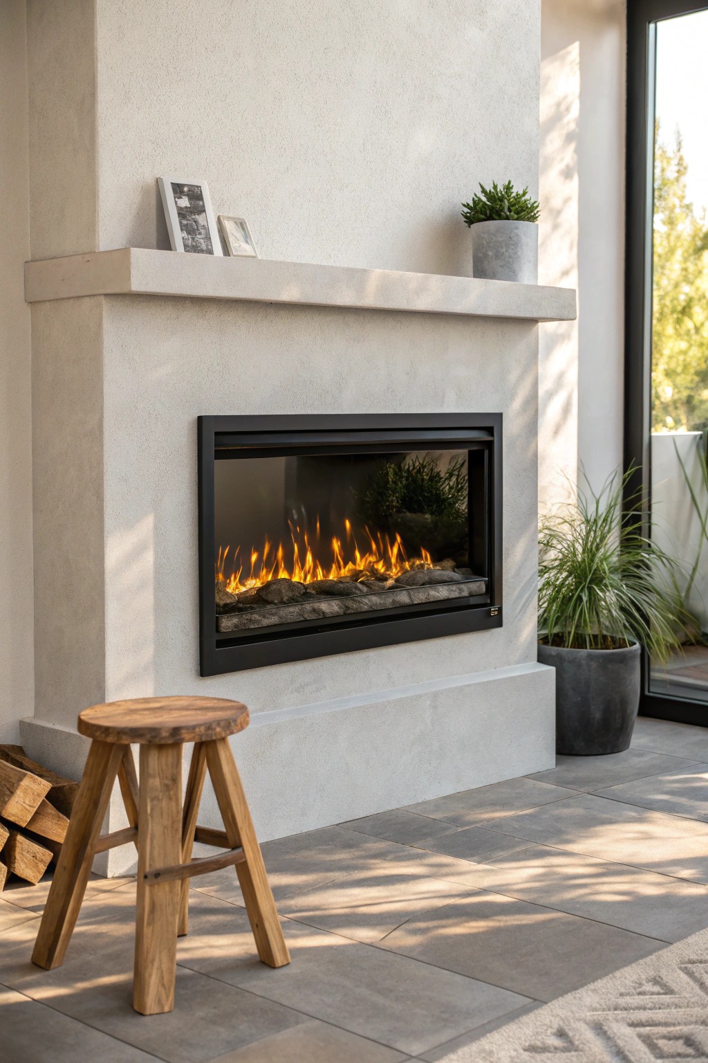 Warm up your space with a sleek electric fireplace—customizable flames, effortless style.