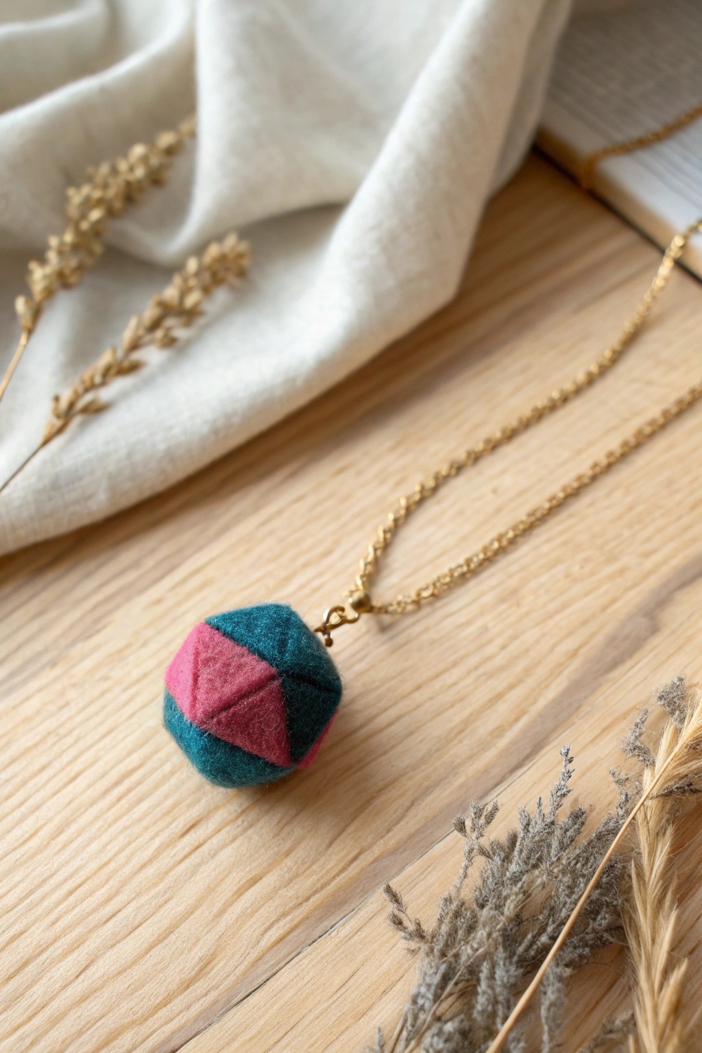 Scandinavian-inspired felted wool pendant: lightweight, bold, and beautifully handcrafted.