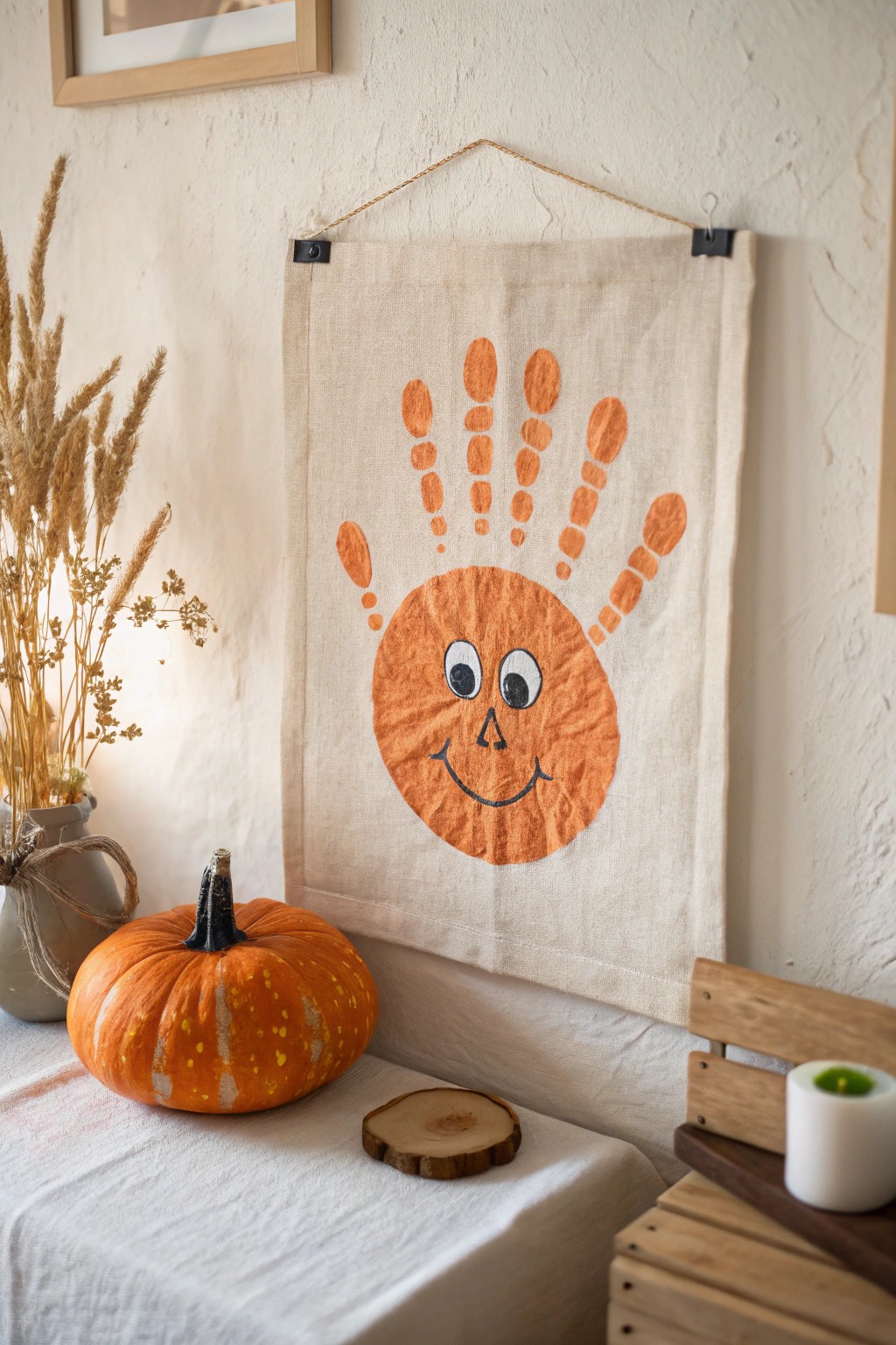 Whimsical handprint pumpkin art—simple, joyful, and crafted with love.