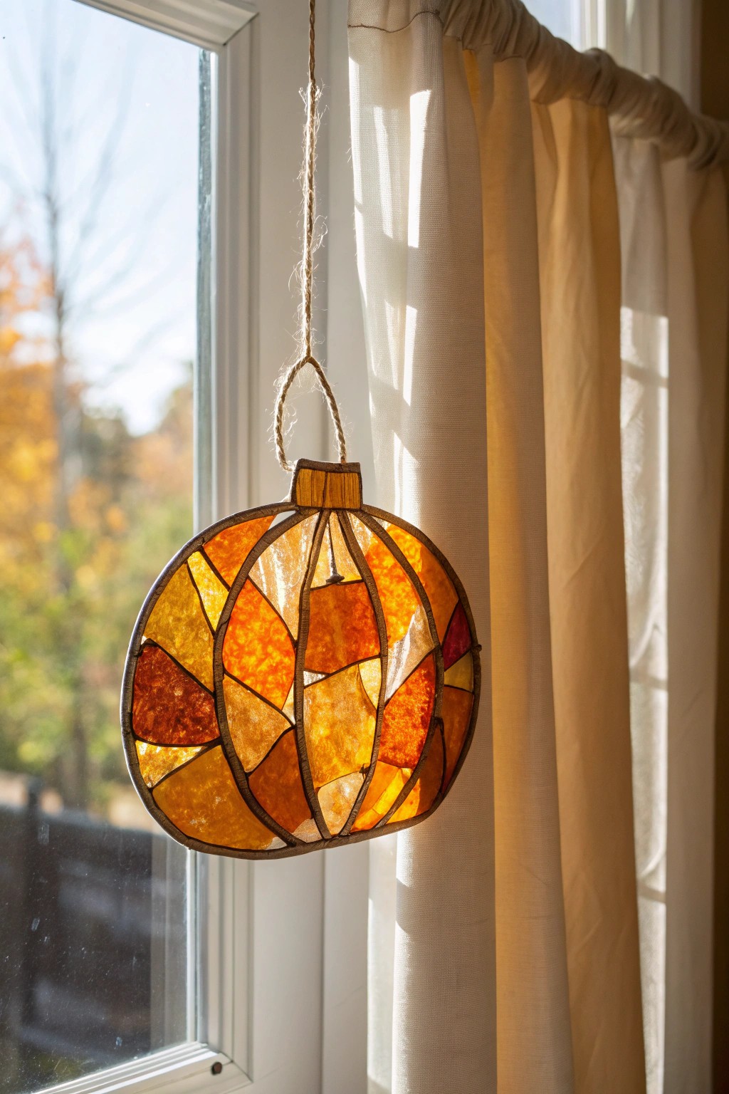 Let sunlight dance through your handmade pumpkin suncatcher—autumn magic with a minimalist twist.