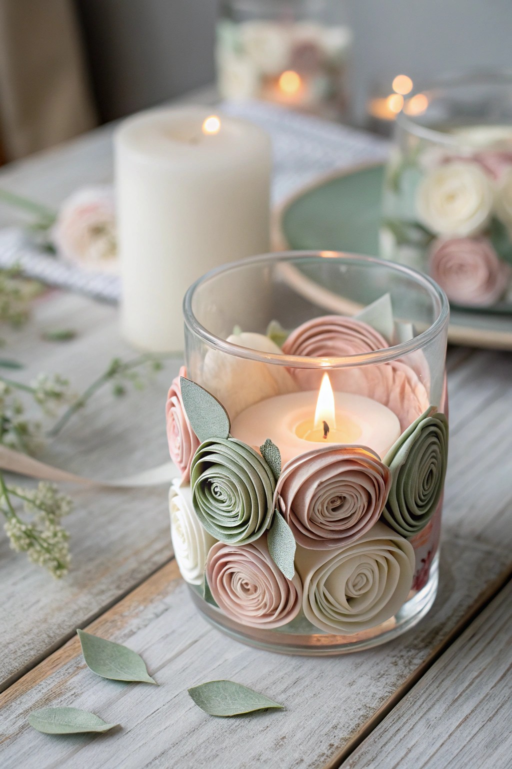 Magical candlelight meets handcrafted quilled petals for a dreamy, minimalist table accent.