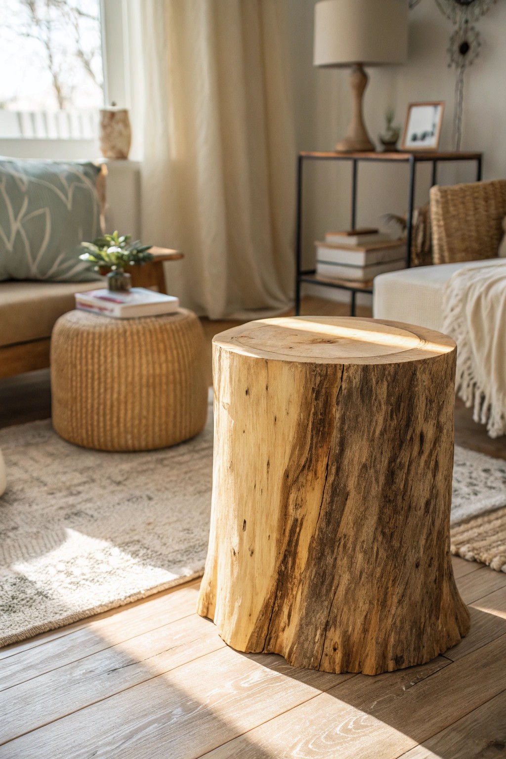 Bring natural artistry home with a raw tree stump side table—simplicity meets rustic charm.