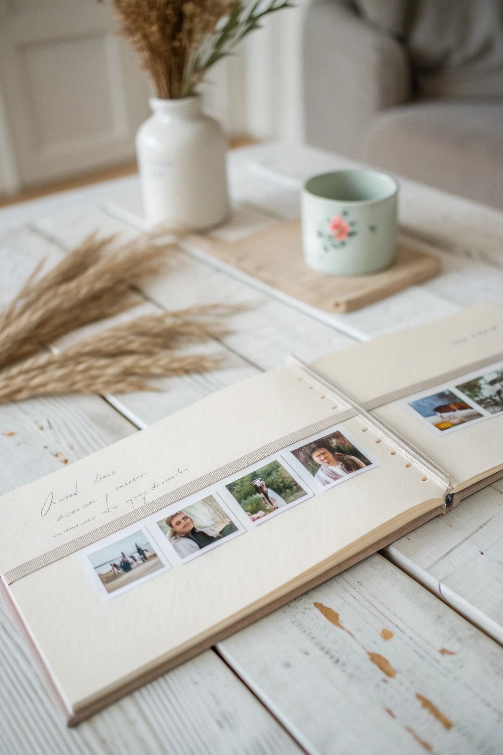 A serene timeline strip: memories unfold in minimalist style.