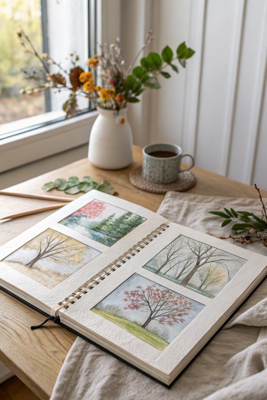 Capture the beauty of all four seasons from your favorite window in a minimalist sketchbook.