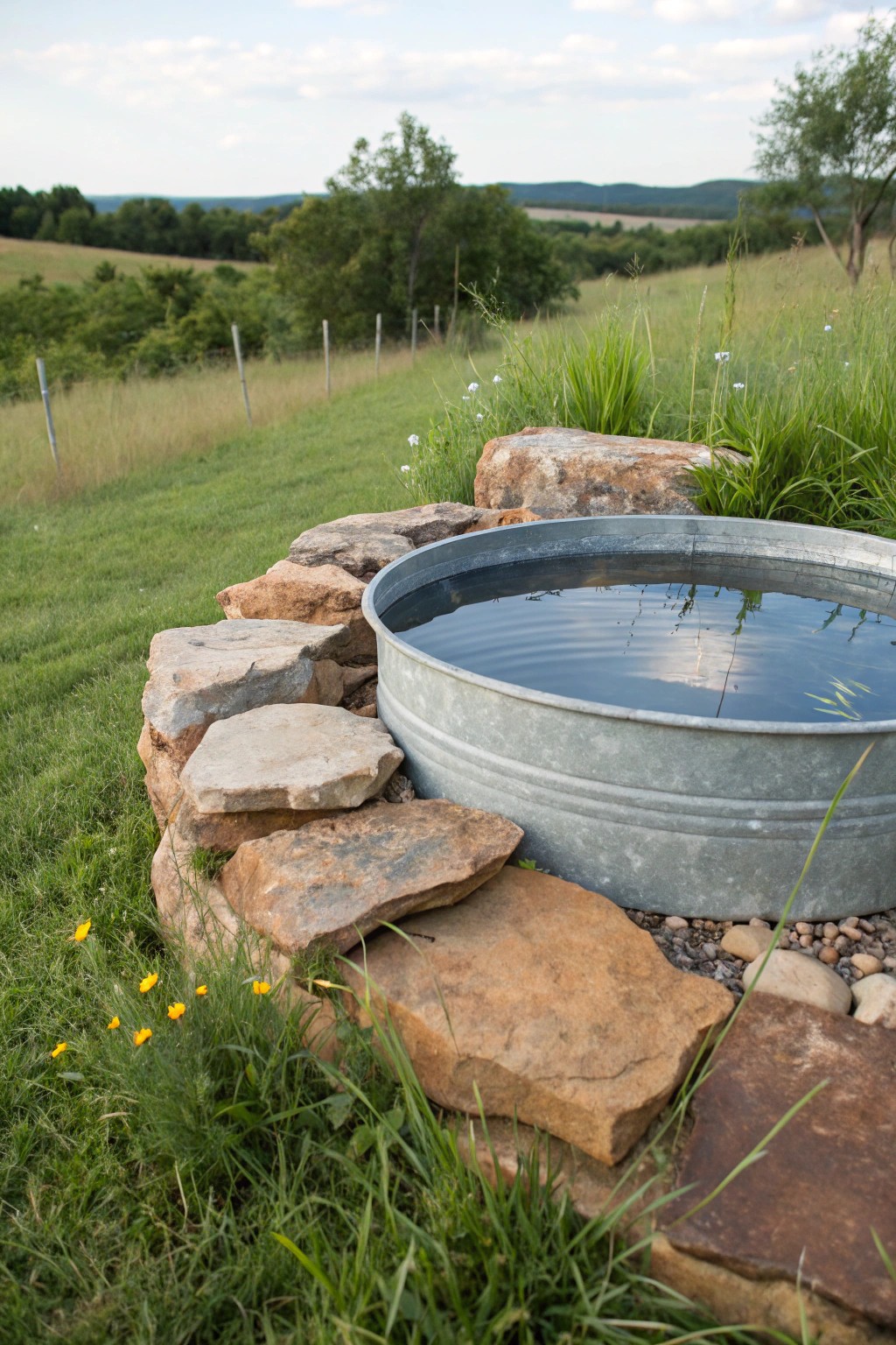Bring backyard zen home with a stock tank pool surrounded by natural stone.