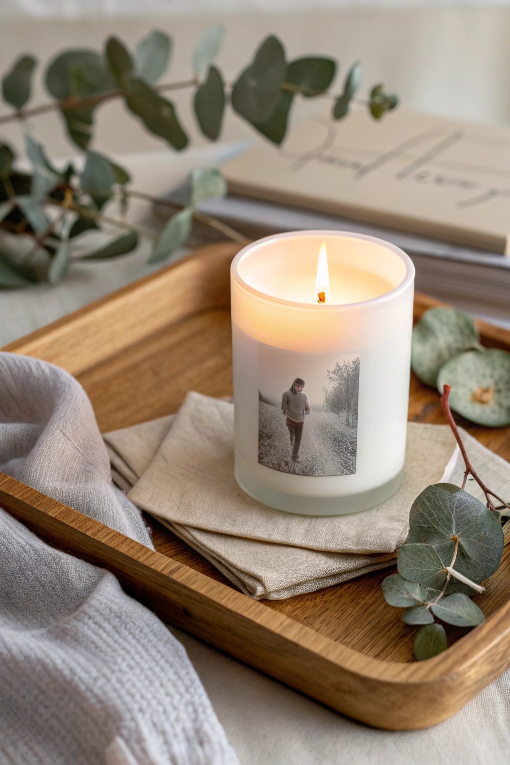A glowing candle wrapped in cherished memories—minimalist, meaningful, and beautifully handmade.