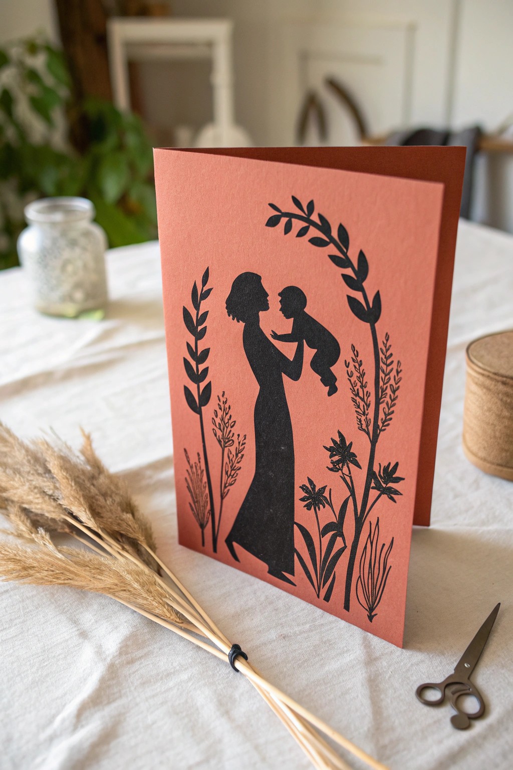 Artfully simple: a hand-cut silhouette birthday card for mom, crafted with love and Scandinavian flair.