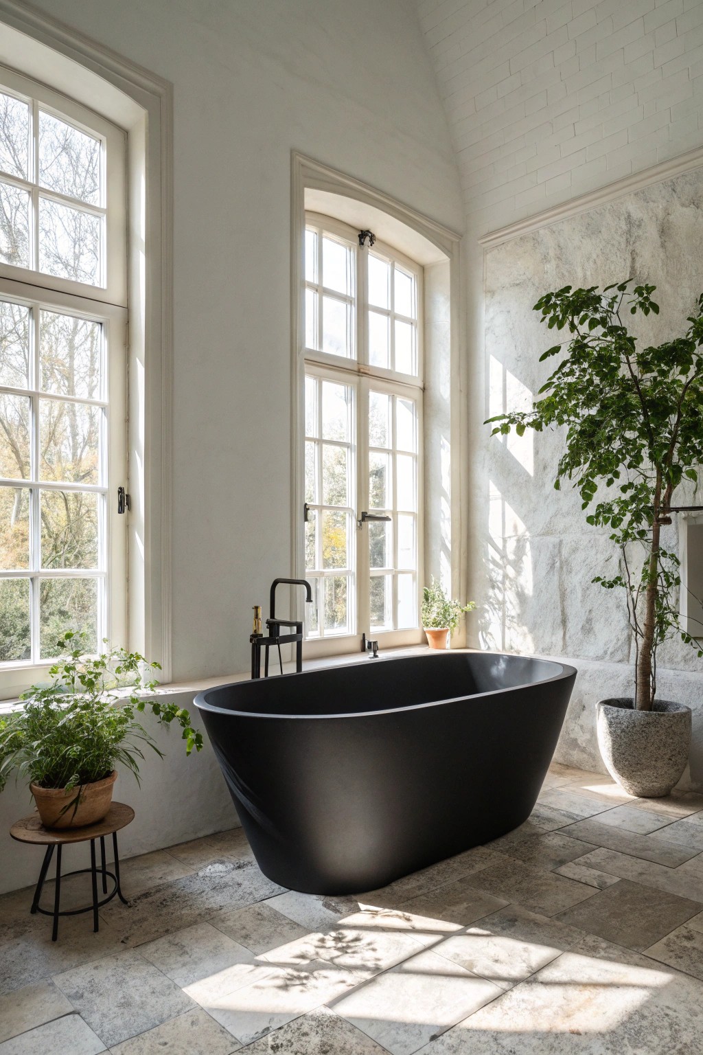 Dramatic elegance: a black freestanding bathtub as the ultimate bathroom centerpiece.