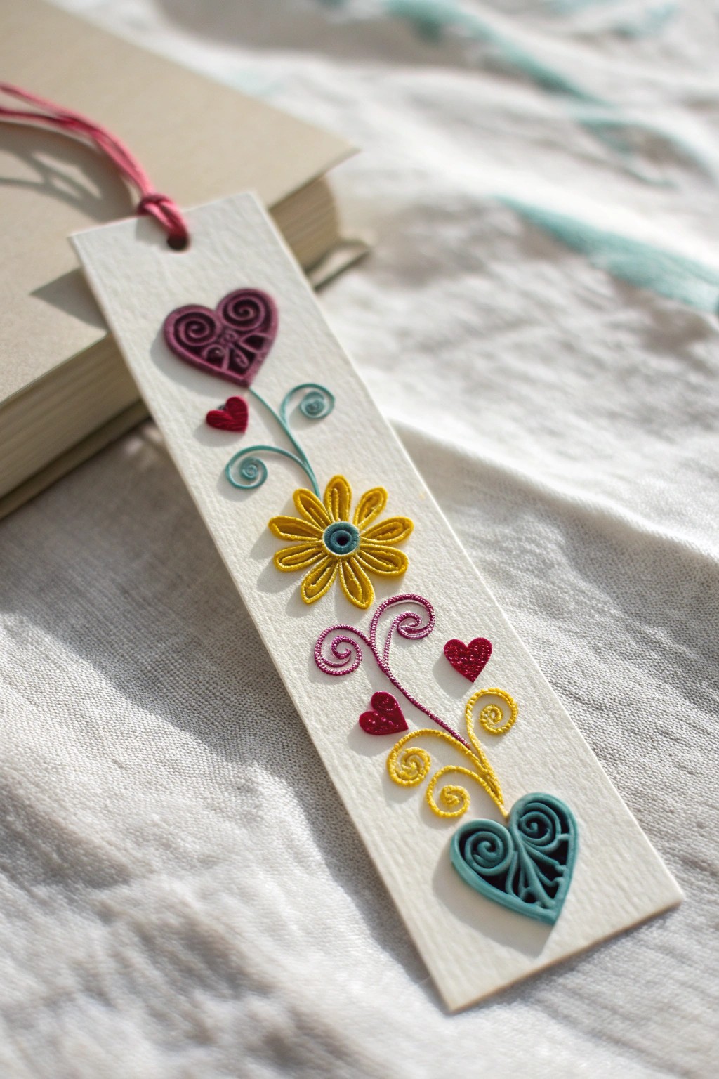 Quilled paper magic: a handcrafted bookmark that’s both delicate and striking.