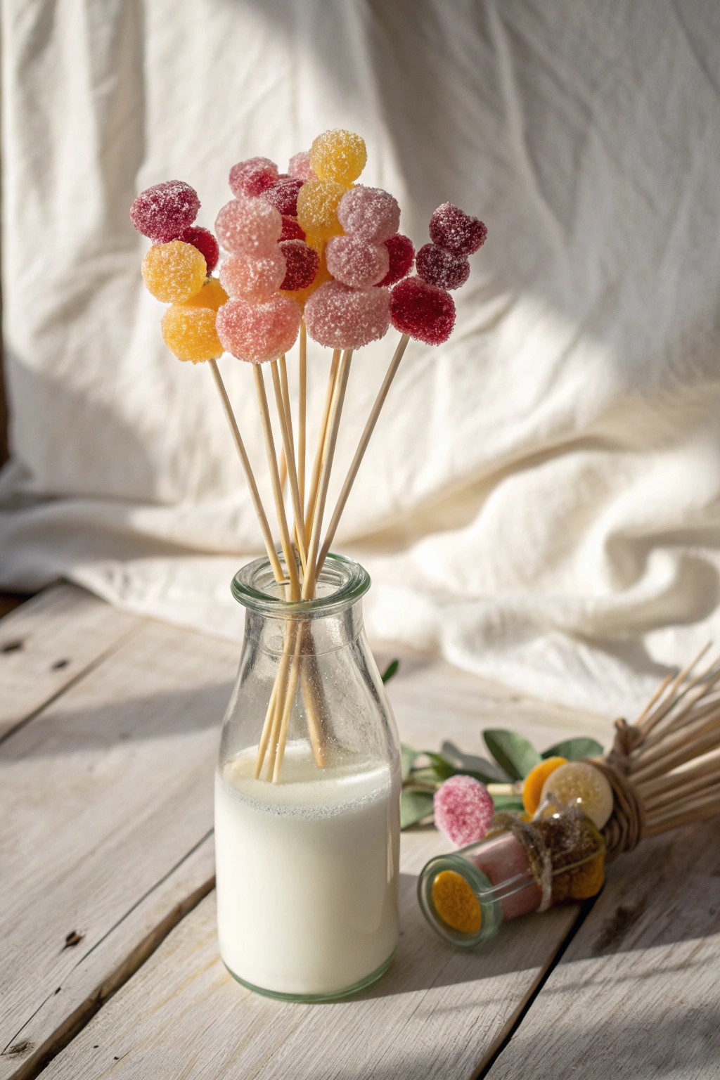 Whimsical gummy flower bouquet—handcrafted sweetness in Scandinavian style.