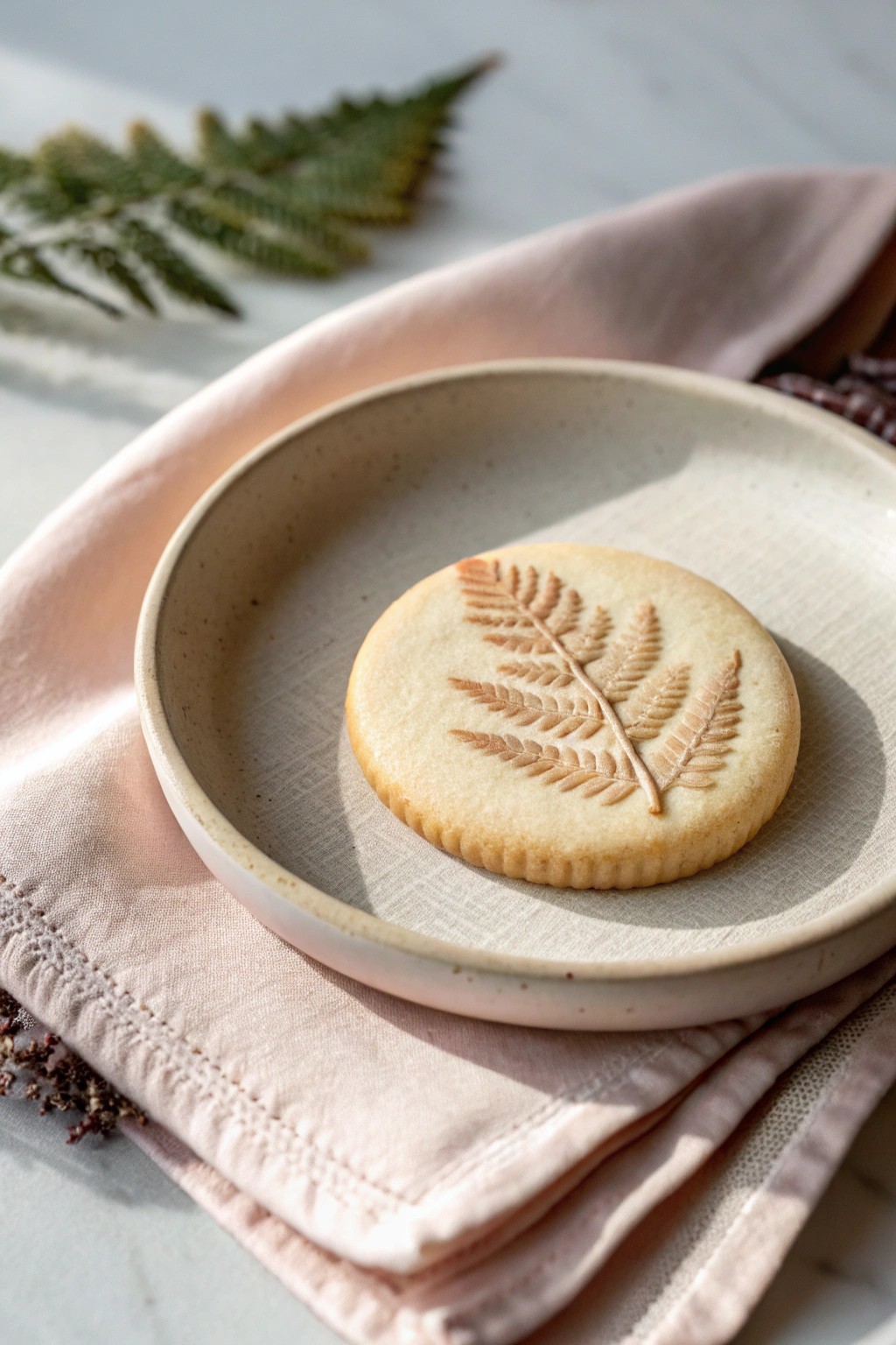 Bring nature to your cookie tray with delicate fern-imprinted cookies—effortlessly elegant and artisan-inspired.