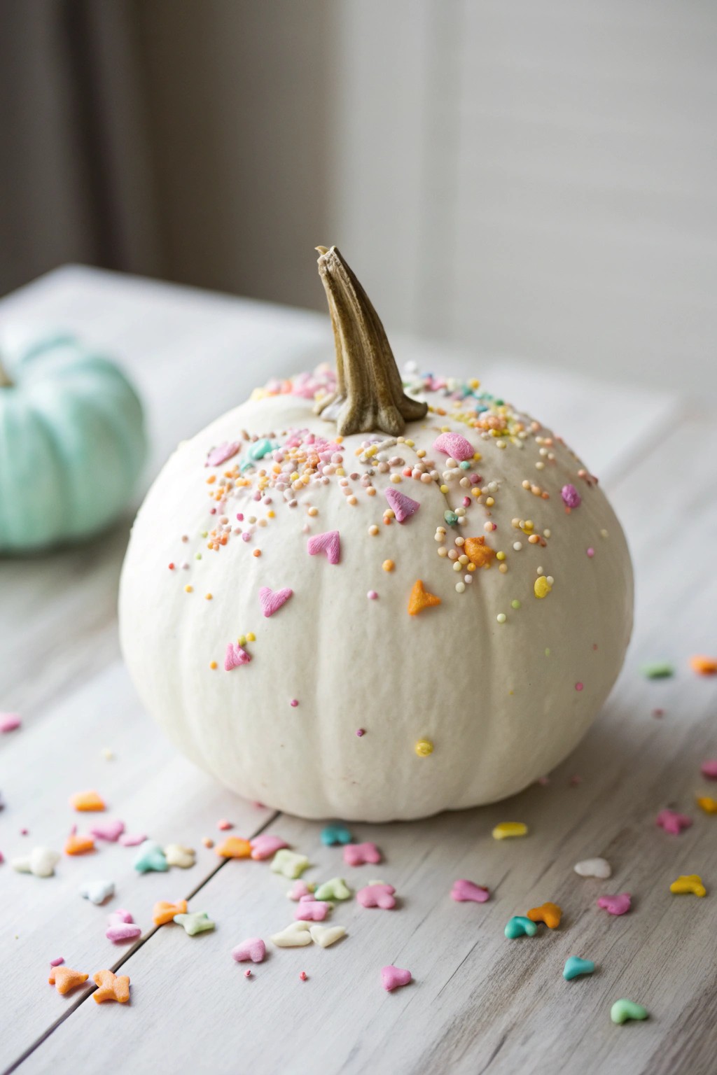 Charming confetti-sprinkle pumpkin: playful color meets natural elegance.