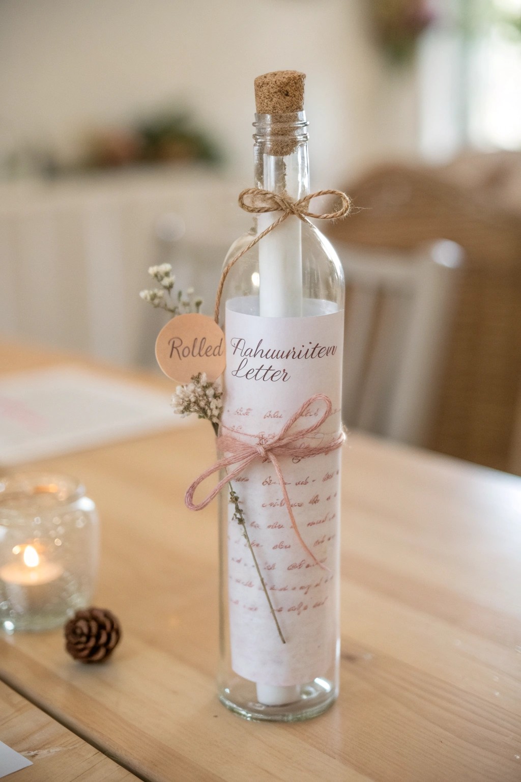 A heartfelt handwritten letter in a beautifully decorated bottle – the perfect minimalist Mother’s Day keepsake.