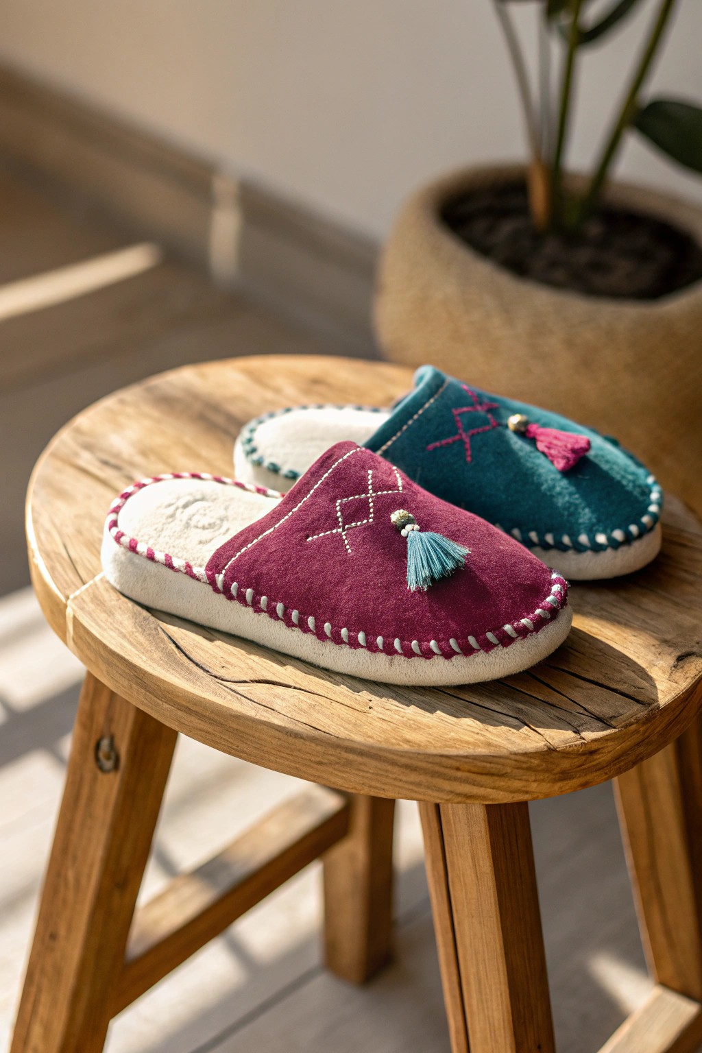 Chic handmade slippers: the perfect cozy housewarming gift.