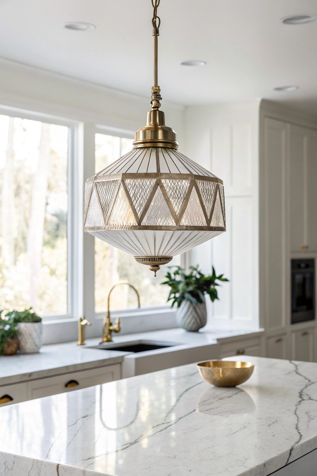 Elevate your kitchen island with Art Deco elegance—fluted glass and brass for instant vintage charm.
