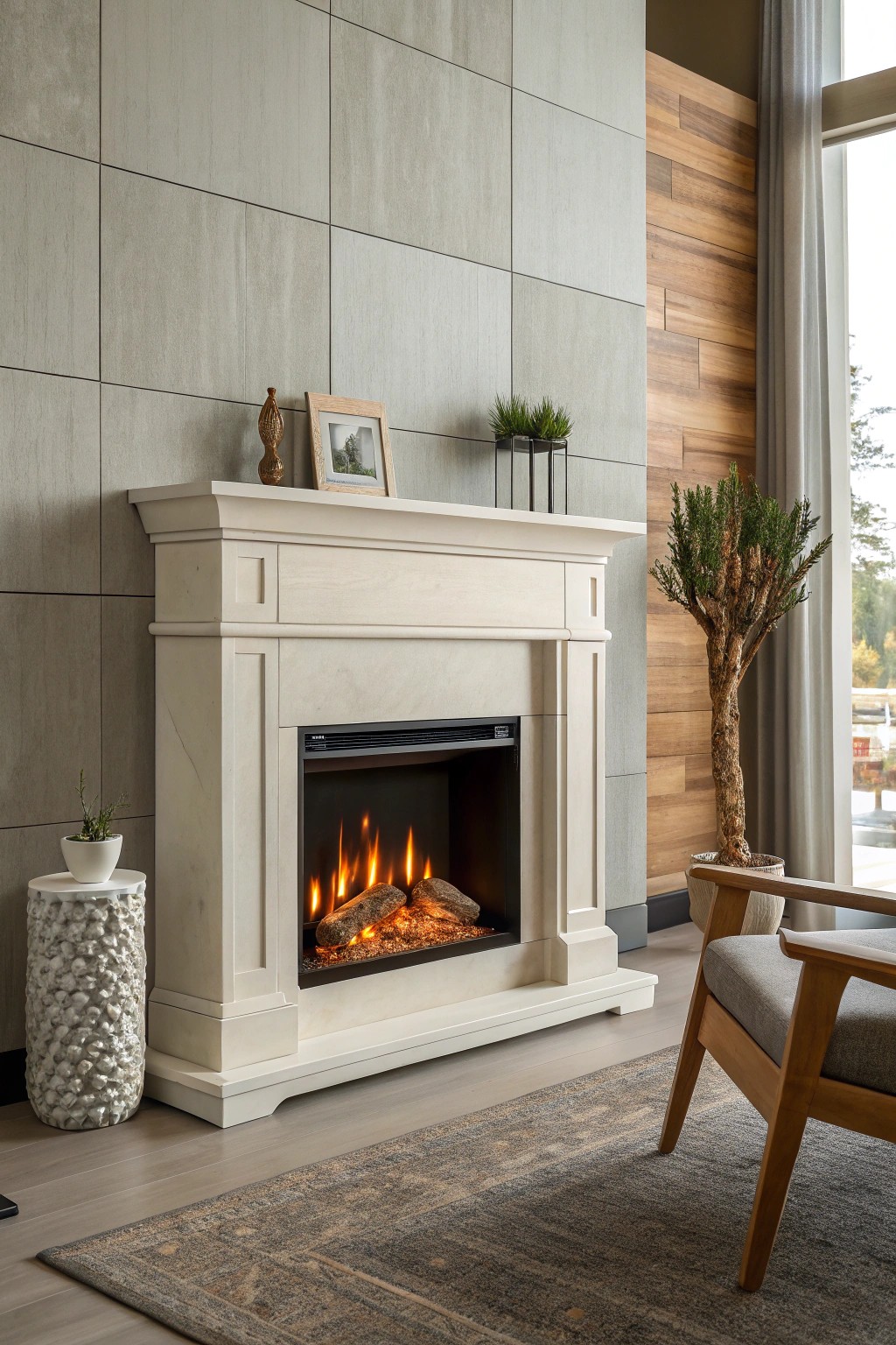 A touch of unexpected warmth: minimalist fireplace elevates any office space.