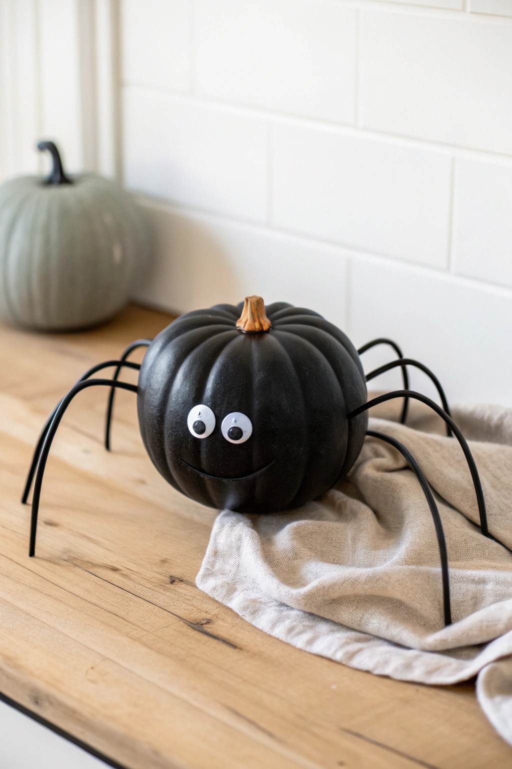 Creepy-cute: A handcrafted pumpkin spider ready to steal the show at your Halloween gathering.