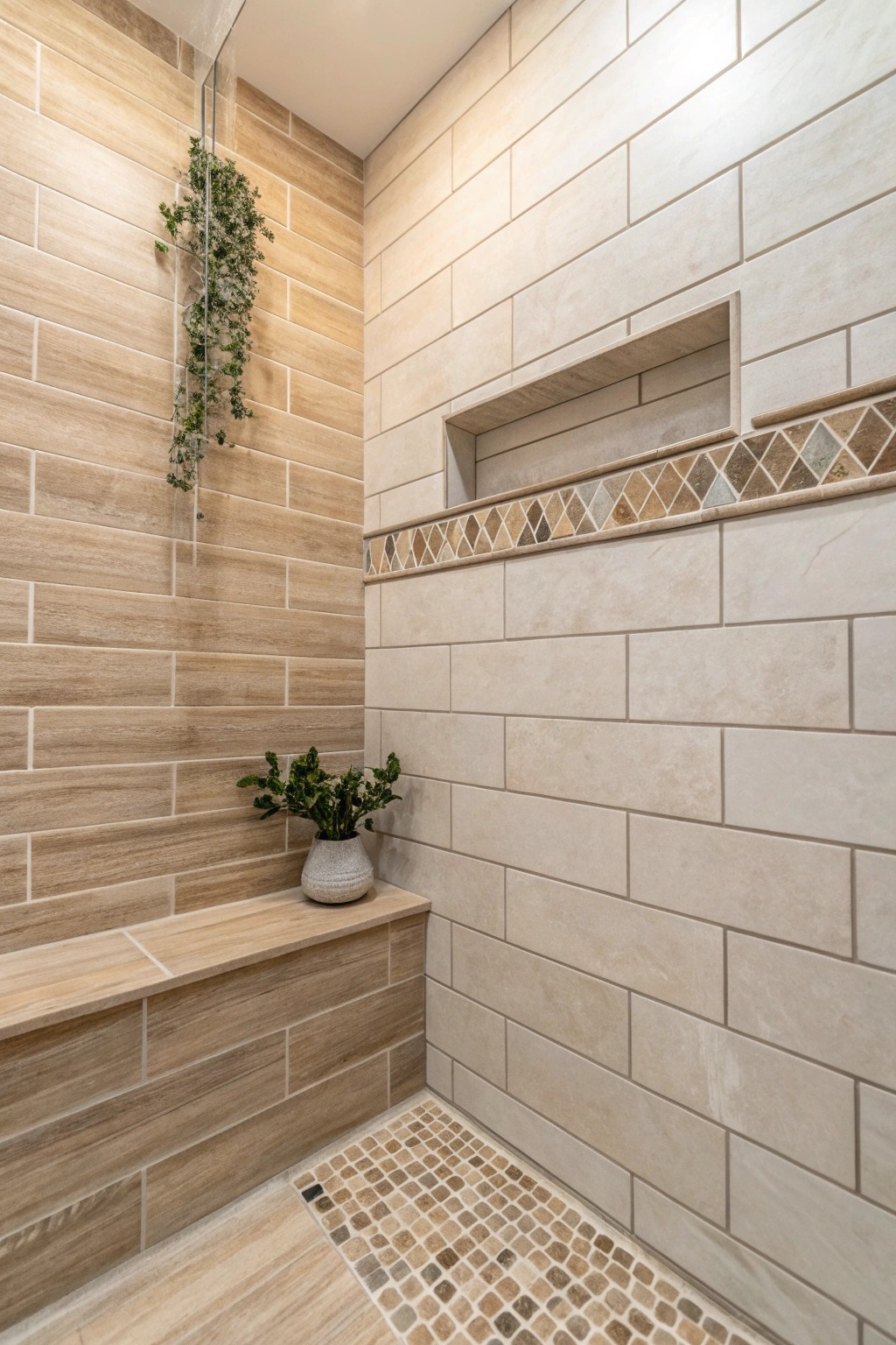 Make your small shower feel spacious with simple, horizontal tile beauty.