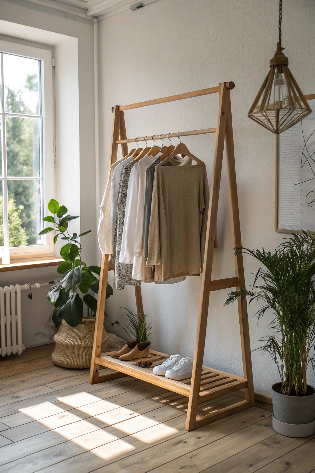 Elevate small spaces with a chic, handcrafted freestanding clothing rack.